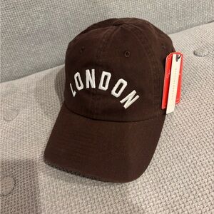 Anthropologie Dark Brown London Embroidered Cap